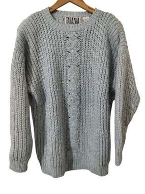 6200)Vtg 80s Tarazzia Light Blue Fuzzy Cable Knit Cabincore  Pullover Sweater